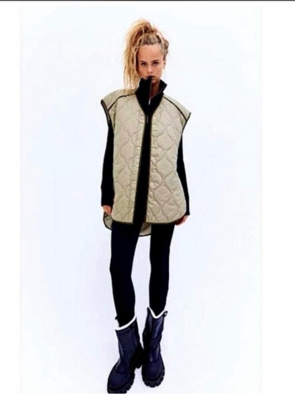 H&M Quilted Sleeveless Vest in Olive Green
